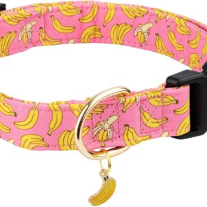 Pink Banana Dog Collar - Soft Cotton Puppy Collar (Medium)