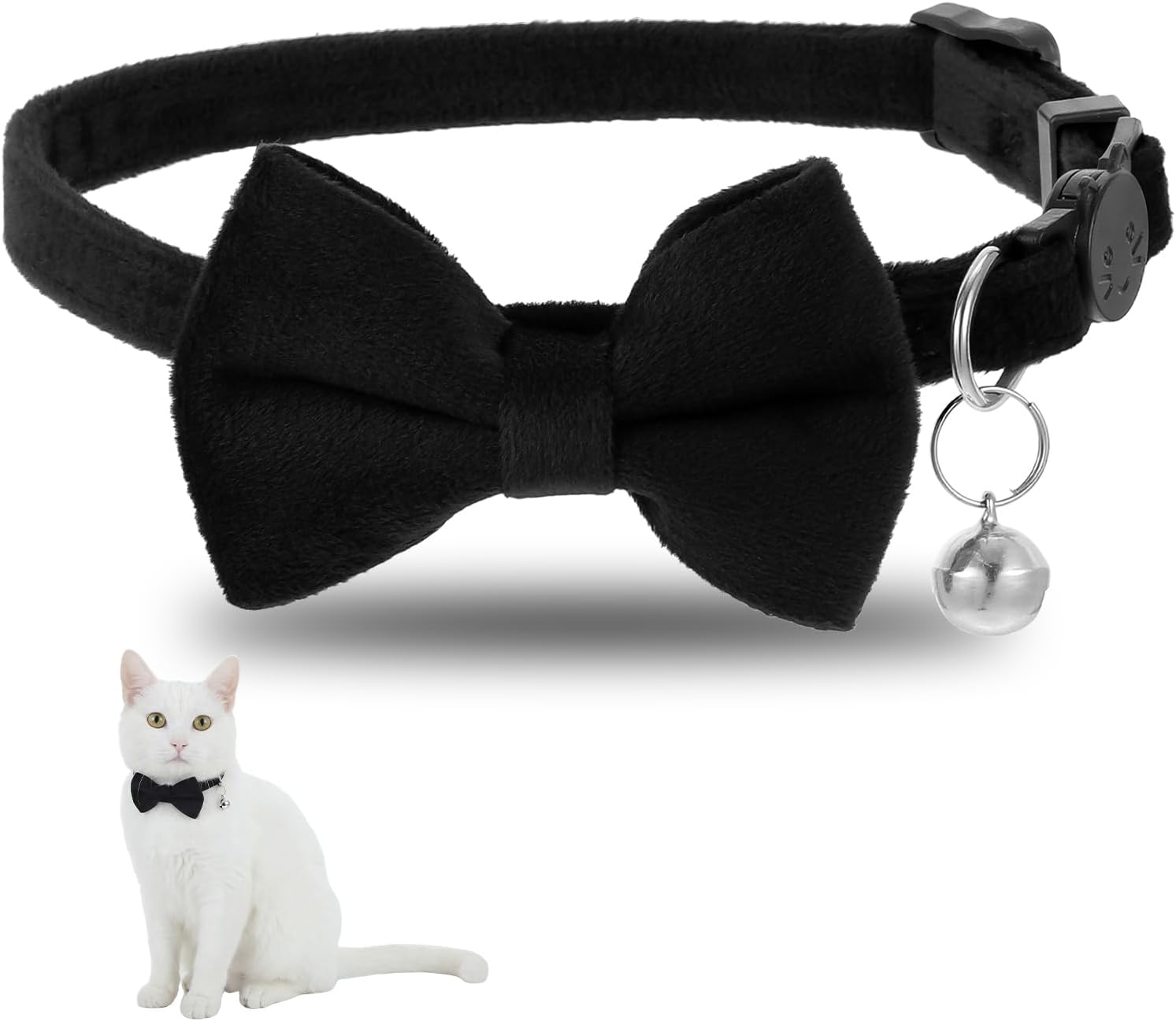 Black Velvet Cat Bow Tie Collar 7-11 Inches with Bell