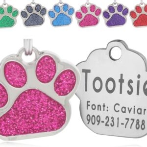 Pink Glitter Pet ID Tag - Custom Laser Engraved Steel